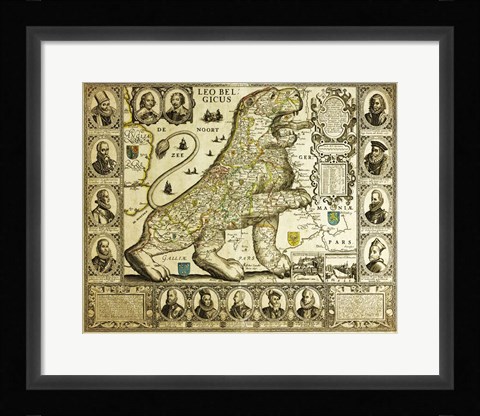 Framed Leo Belgicus Map - Hendrik Floris Van Langren Pre 1609 Print