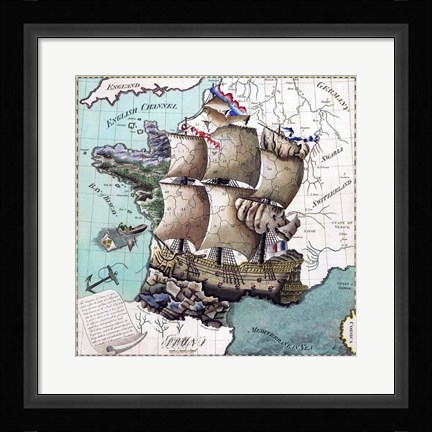 Framed Map Of France As A Ship -1796 Print