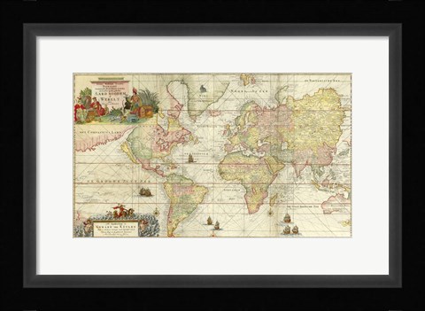 Framed World Map By Gerard Van Keulen Print