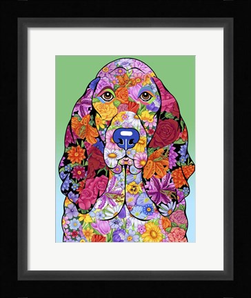 Framed Flowers Basset Hound Print