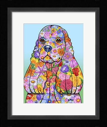 Framed Flowers Cocker Spaniel Print