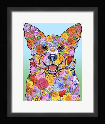 Framed Flowers Corgi Print