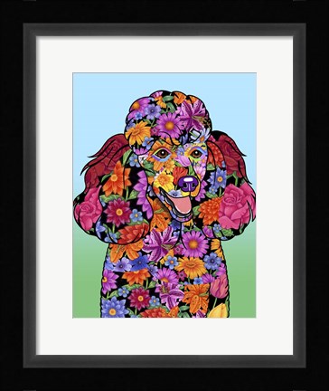 Framed Flowers Poodle Black Print