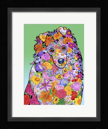 Framed Flowers Shetland Sheepdog Print