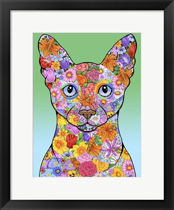 Framed Flowers Siamese Cat Print