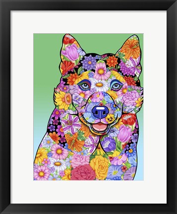 Framed Flowers Siberian Husky Print