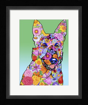 Framed Flowers German Shepherd Print