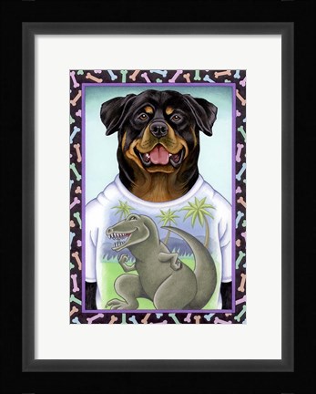 Framed Rottweiler Dinosaur Print