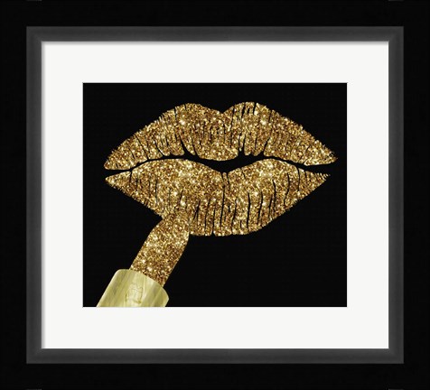 Framed Gold Glitter Lipstick Print