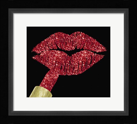 Framed Red Glitter Lipstick Print