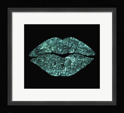 Framed Teal Glitter Kiss Print