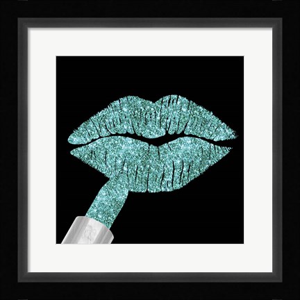 Framed Aqua Glitter Lipstick Print