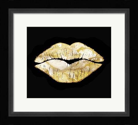 Framed Latte Lips Lined With Gold Print