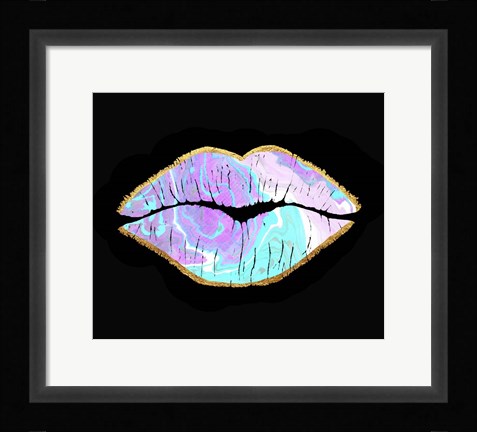 Framed Marble and Gold Lips Print