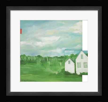Framed Landscape With Red Block Print