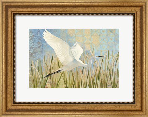 Framed Snowy Egret in Flight v2 Print