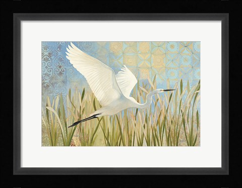 Framed Snowy Egret in Flight v2 Print
