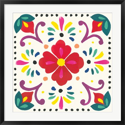 Framed Floral Fiesta White Tile XII Print