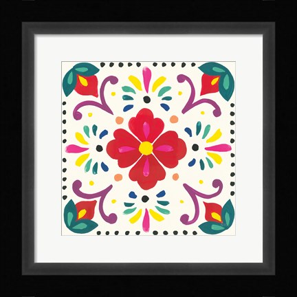 Framed Floral Fiesta White Tile XII Print