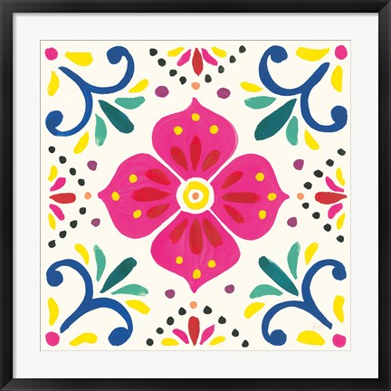 Framed Floral Fiesta White Tile IX Print