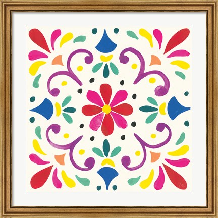 Framed Floral Fiesta White Tile III Print