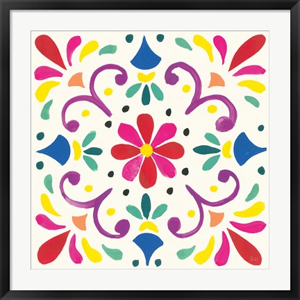 Framed Floral Fiesta White Tile III Print