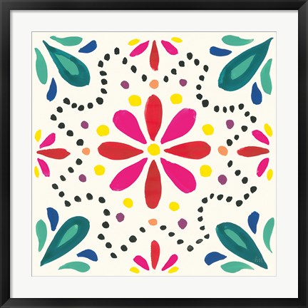 Framed Floral Fiesta White Tile II Print
