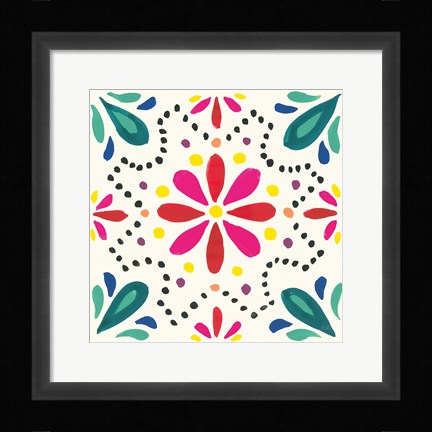 Framed Floral Fiesta White Tile II Print