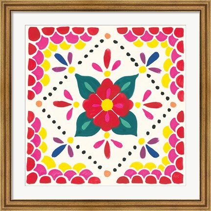 Framed Floral Fiesta White Tile IV Print