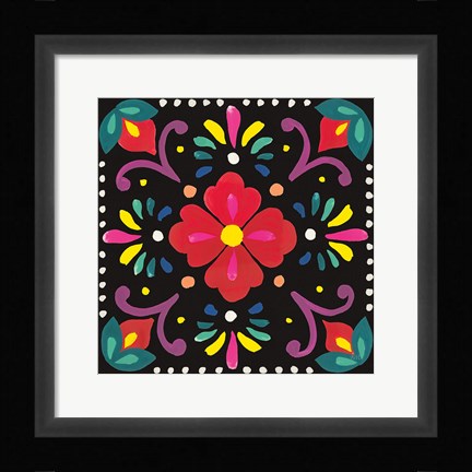 Framed Floral Fiesta Tile XII Print