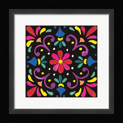 Framed Floral Fiesta Tile III Print