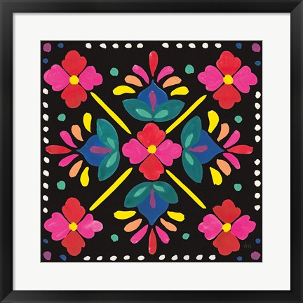 Framed Floral Fiesta Tile I Print