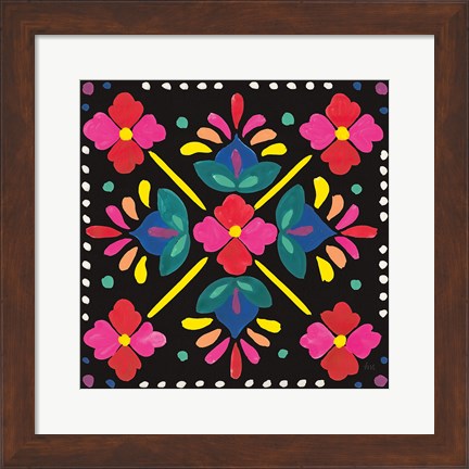 Framed Floral Fiesta Tile I Print