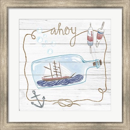 Framed Ship in a Bottle Ahoy Shiplap Print