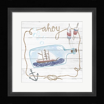 Framed Ship in a Bottle Ahoy Shiplap Print