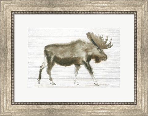 Framed Dark Moose on Wood Crop Print