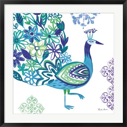 Framed Jewel Peacocks III Print