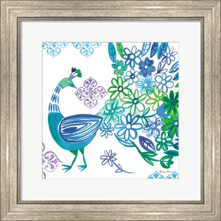 Framed Jewel Peacocks I Print