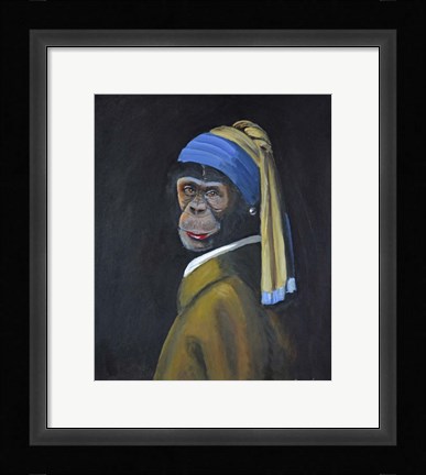 Framed Monkey with Pearl Earring Print