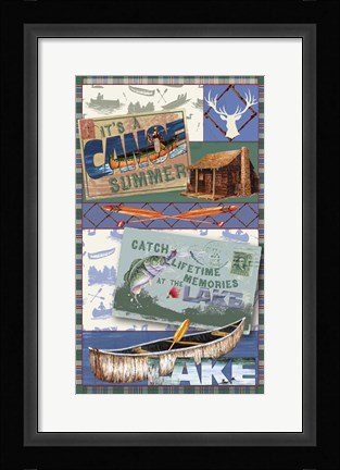 Framed Canoe Lodge Throw Green 2 Print