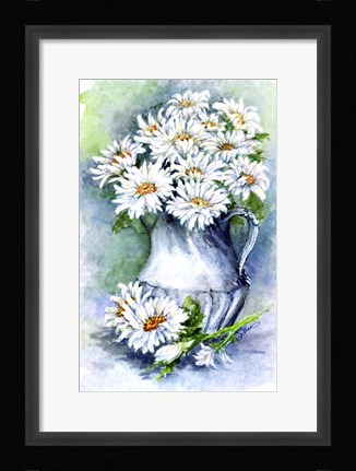 Framed Daisies Watercolor Sketch Print