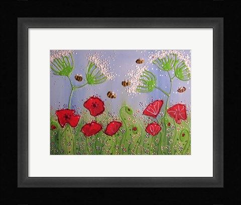 Framed Poppies And Bees Print