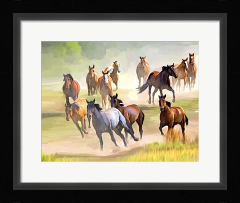 Framed Wild Horses Running Print