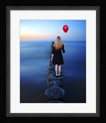 Framed Girl And Red Balloon Print