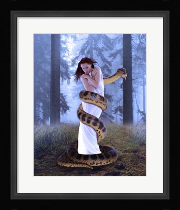 Framed Snake And Lady In White Print