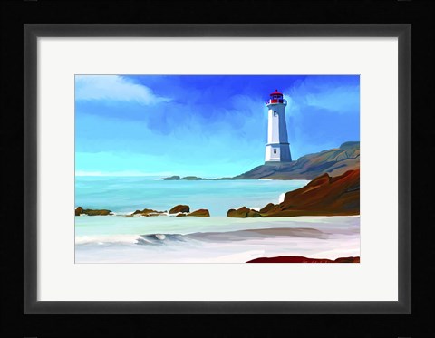Framed White Lighthouse Print