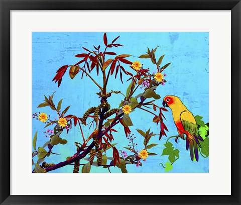 Framed Parrot in Garden 2 Print