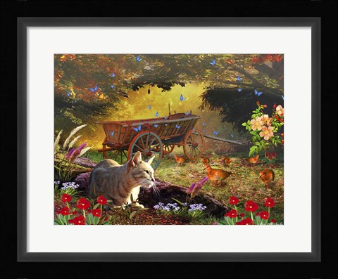 Framed Cat And Birds Print