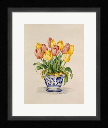 Framed Blue and White Porcelain Tulips Print