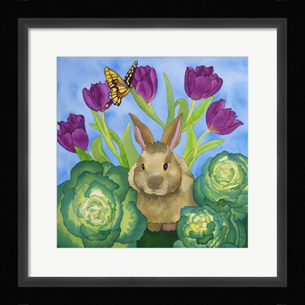 Framed Bunny with Cabbage Print